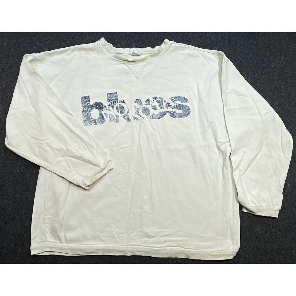 VTG Minnesota Blues Pullover Casual White Sweatshirt Sz‎ L Graphic Distressed